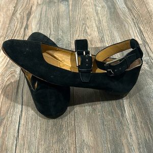 Splendid Double Buckle Black Suede Flats Shoes Size 7.5